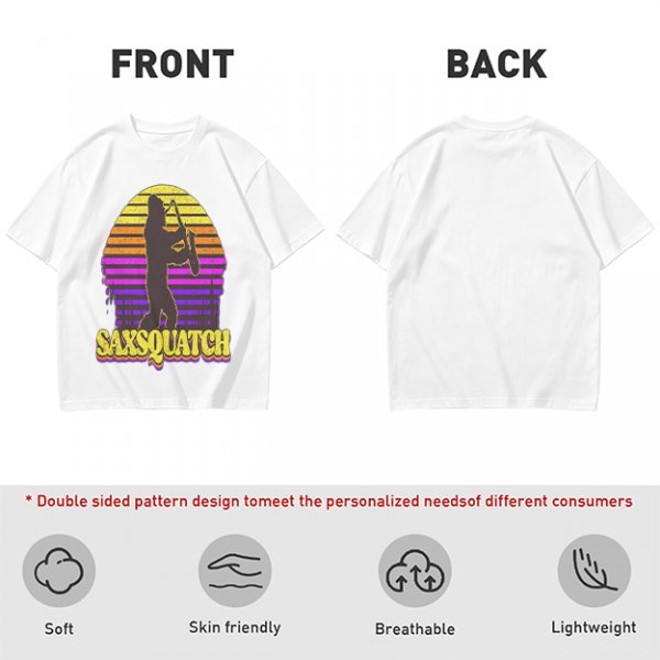 Saxsquatch Bigfoot Playing Saxophone Retro Sunset T-Shirt