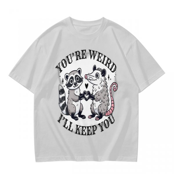 Olive T-Shirt With Raccoon and Opossum Weird Love Graphic