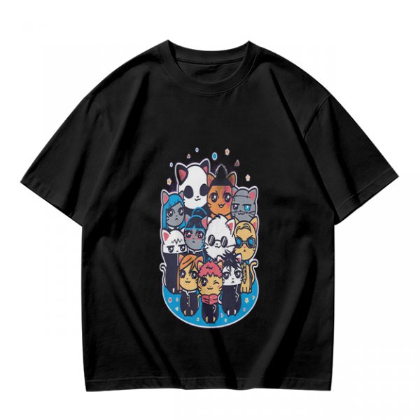 Olive T-Shirt With Cute Chibi Cat Character Group Print