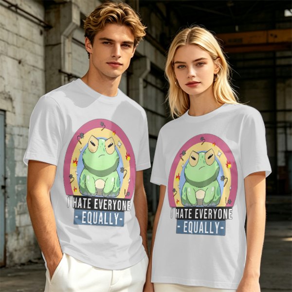 Olive T-Shirt With Grumpy Frog 'I Hate Everyone Equally' Print
