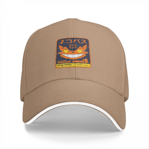 Black baseball cap with magical cat bus themed graphic