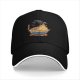 Black baseball cap with anime fire demon ramen bowl graphic