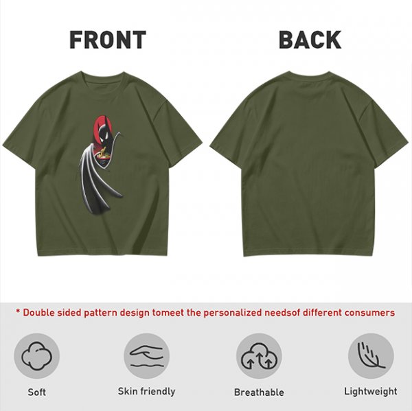Olive Green T-Shirt With Batman Eating Ramen Graphic