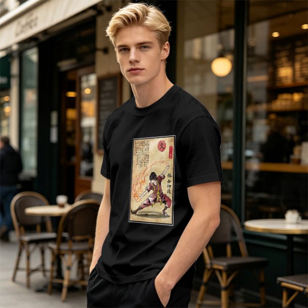 Olive t-shirt with firebender martial arts graphic print
