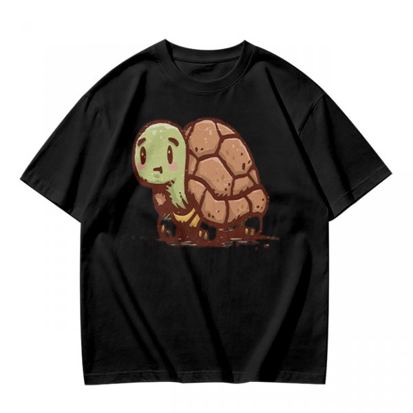 Olive Green T-Shirt With Cute Cartoon Turtle Graphic