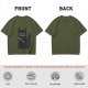 Olive T-Shirt With Cute Black Cat Holding Knife Graphic