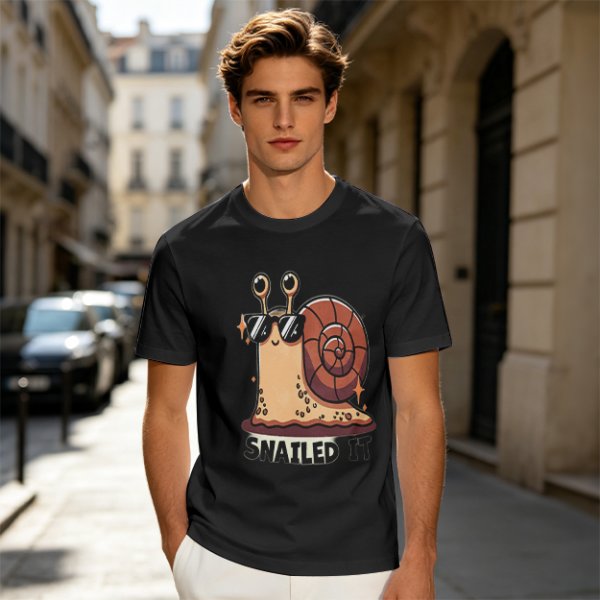 Olive T-Shirt With Cool Snail Wearing Sunglasses 'Snailed It' Print
