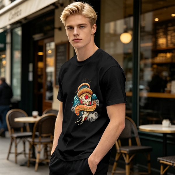 Olive T-Shirt With Angel Pizza Slice 'Heaven's Slice' Graphic