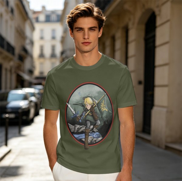 Olive Green T-Shirt With Legendary Hero Art Print