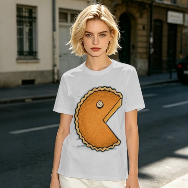 Olive T-Shirt With Pac-Man Style Pumpkin Pie Graphic
