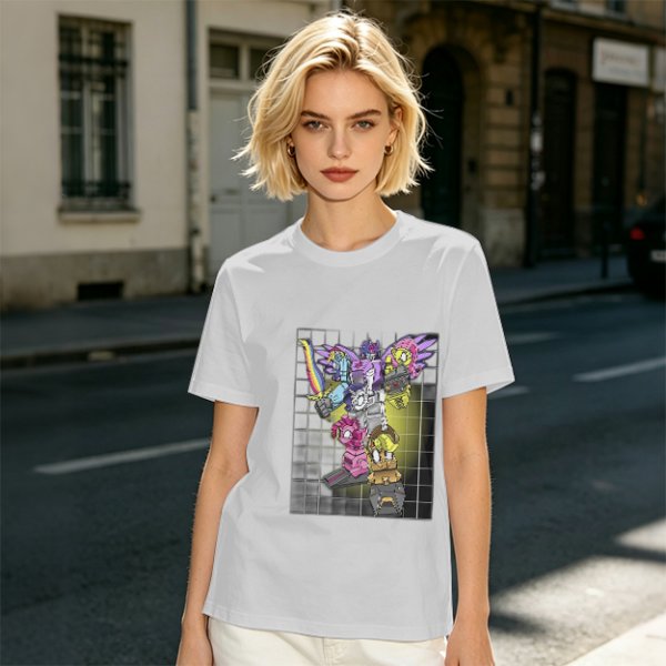Olive T-shirt with colorful robot transformer graphic print
