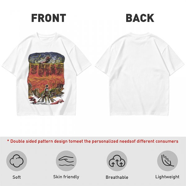 Olive T-shirt with Artistic Swirling Scene Print Featuring a Silhouetted Figure