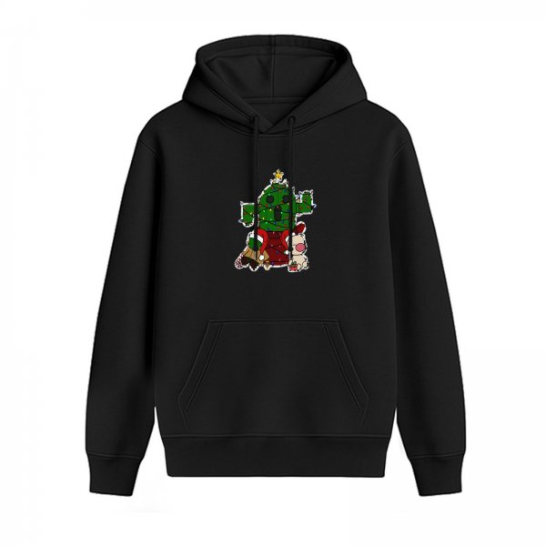 Black Hoodie With Christmas Themed Alien Graphic Design