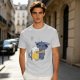 Olive T-Shirt With Cute Blue Goat Holding Foamy Beer Mug Print