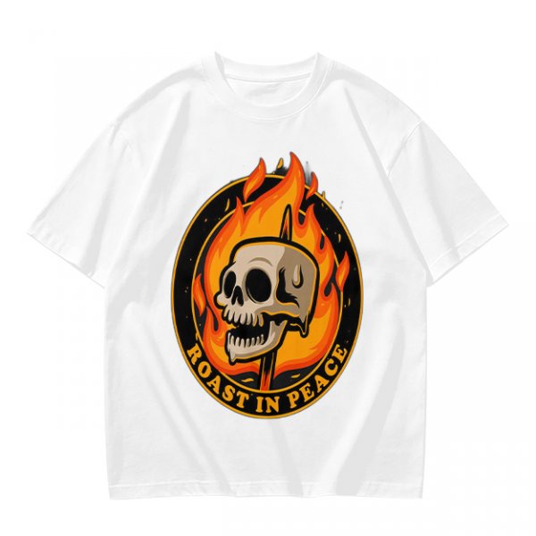 Olive T-Shirt With Roast In Peace Flaming Skull Graphic