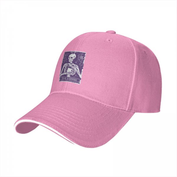 Black baseball cap with 'The Coffee' skeleton tarot-style graphic