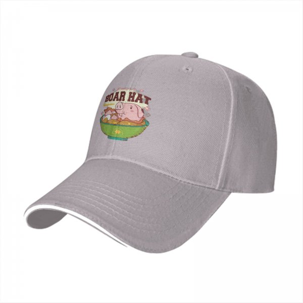 Black Baseball Cap With Boar Hat Ramen Pig Graphic