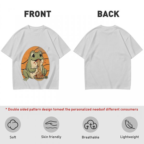 Olive Green T-Shirt Featuring a Frog Eating Spaghetti Graphic