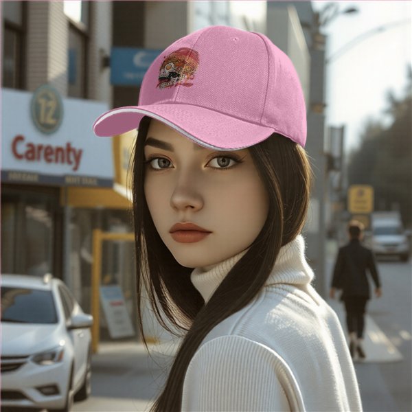 Black Baseball Cap With Ramen Skull Graphic Print