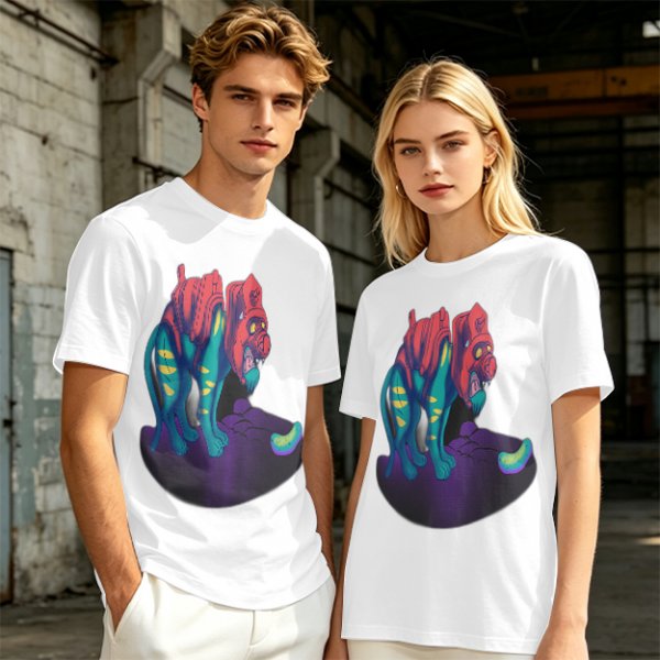 Olive T-Shirt With Vibrant Fantasy Creature Graphic Print