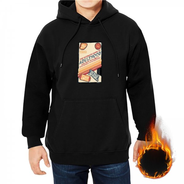 Black Hoodie With Retro Adulthood Graphic Print