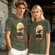 Olive T-Shirt With Dragon Silhouette Full Moon Graphic Print