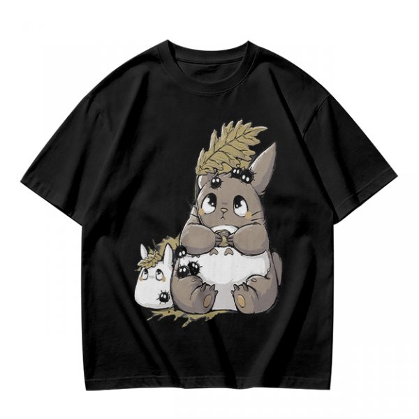 Olive T-Shirt With Cute Totoro And Soot Sprite Anime Print