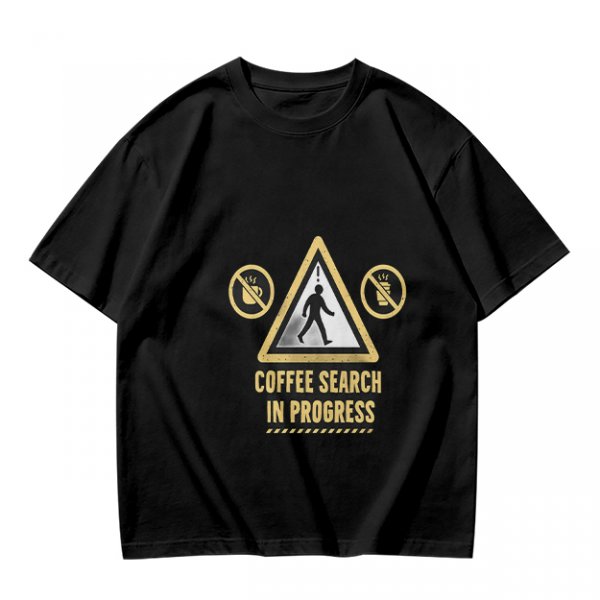 Olive T-Shirt With Coffee Search In Progress Warning Print