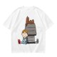 Olive T-Shirt with Peanuts Style Girl and Dog on Doghouse Print