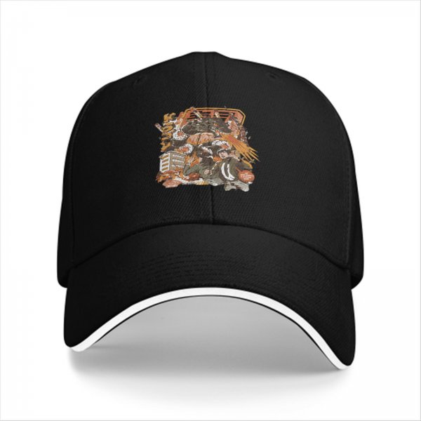 Black Baseball Cap with Anime Action Scene Graphic Print