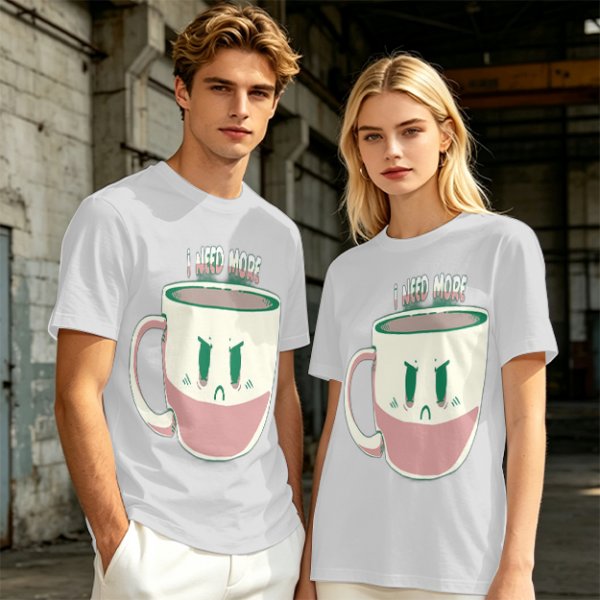 Olive Graphic Tee With Angry Coffee Cup I Need More Print