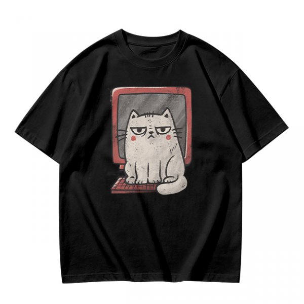 Olive T-shirt with Grumpy Cat on Retro Computer Print