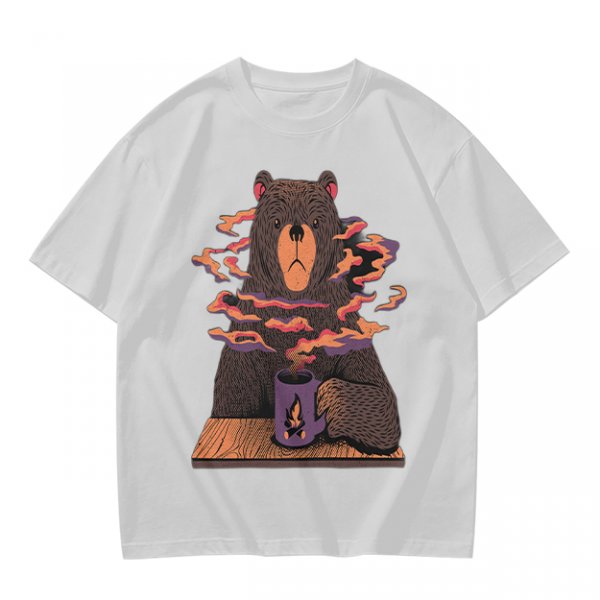 Olive T-Shirt With A Bear Holding A Campfire Mug Design