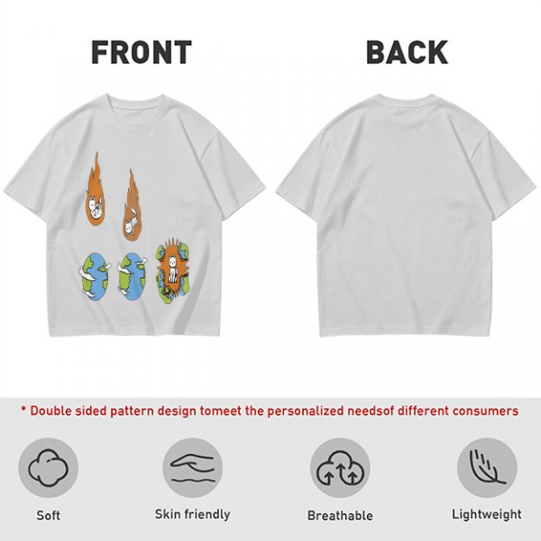 Olive Graphic Tee With Falling Cat Comets And Earth Artwork