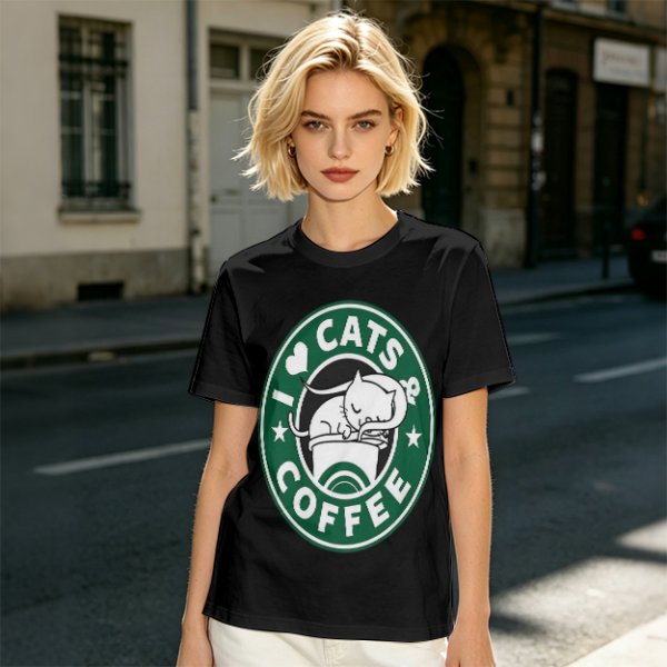 I Love Cats And Coffee Graphic T-Shirt