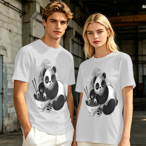 Olive T-Shirt With Panda Eating Ramen Graphic Print