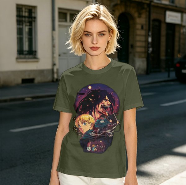 Attack on Titan themed graphic tee with anime character artwork