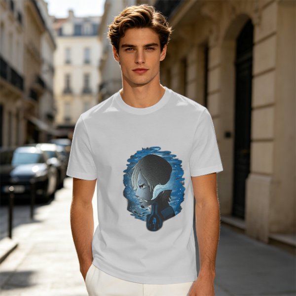 Olive T-Shirt With Anime Character Profile In Blue Cosmic Print