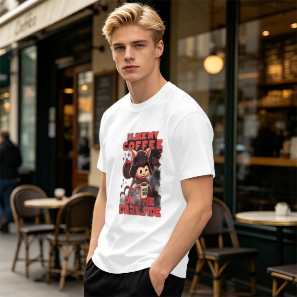 Olive T-Shirt with Cat Darth Vader 'I Like My Coffee On The Dark Side' Print