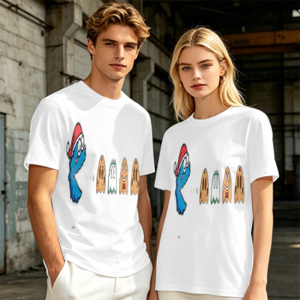 Olive T-Shirt With Blue Monster And Ghost Graphic Print