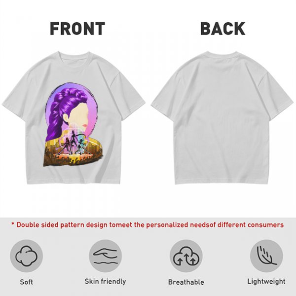 Olive T-Shirt With Purple Haired Woman And Concert Stage Print