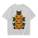 Olive Halloween T-Shirt with Stacked Jack-o'-Lanterns and Black Cats