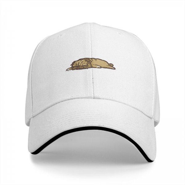 Black Baseball Cap with Sleeping Pug Graphic Design