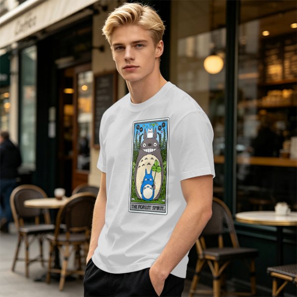 Olive T-shirt with My Neighbor Totoro Forest Spirit Tarot-style Print