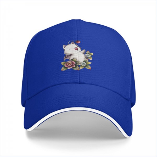 Black Baseball Cap With Cute Fantasy Creature And Floral Print