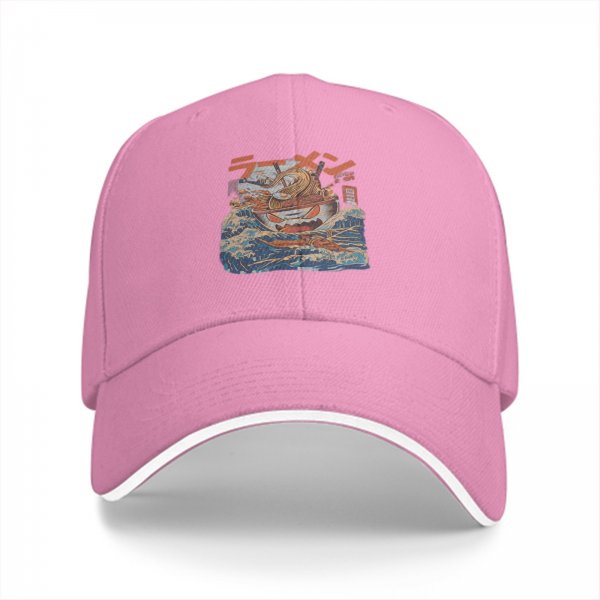 Black Baseball Cap with Japanese Ramen Wave Art Print