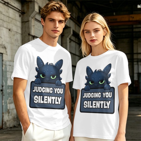 Olive t-shirt featuring Toothless the dragon judging you silently