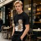 Owl on coffee books and caffeine mug graphic t-shirt
