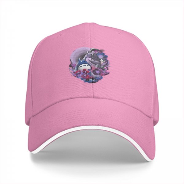 Black Baseball Cap With My Neighbor Totoro Floral Art Print