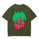 Olive T-Shirt With Cartoon Anthropomorphic Apples In Forest Print